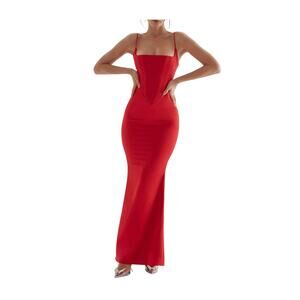 Olivette red rose satin corset maxi dress - NWOT